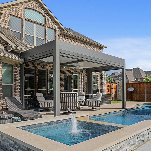 R-Blade pergola attached to the house in Texas