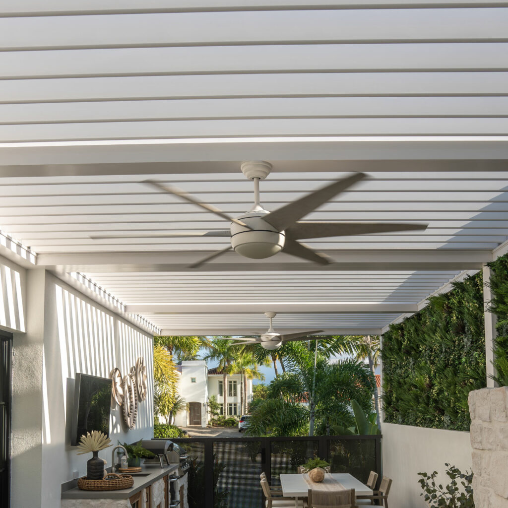 Joelle Fletcher's home renovation with a custom motorized pergola by Azenco Outdoor