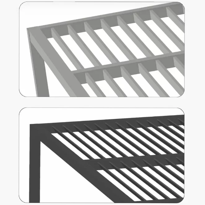 Drawings of the R-Breeze fixed louvered pergola with vertical or angled slats options - Azenco Outdoor