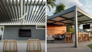 Comparing Azenco Outdoor's louvered and insulated pergolas: R-BLADE™ and R-SHADE™ Pergolas